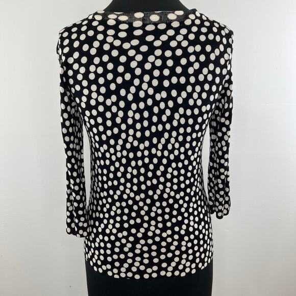 J.CREW Merino Wool Black White Polka Dot Long Sleeve Knit Pullover 06589 Small S - Picture 4 of 5